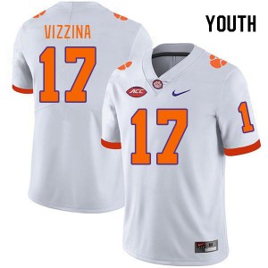 Youth Christopher Vizzina White Clemson University College Football #17 Jersey 431421-378