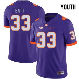 Youth Griffin Batt Purple Clemson National Championship College Football #33 Jersey 374361-601