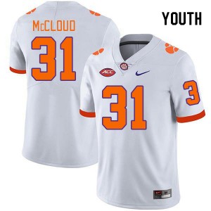 Youth Kobe McCloud White Clemson University College Football #31 Jersey 223570-421