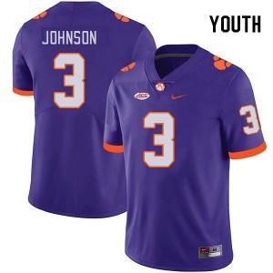 Youth Noble Johnson Purple Clemson University College Football #3 Jersey 920186-397