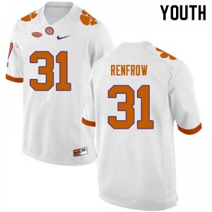 Youth Cole Renfrow White Clemson Tigers College Football #31 Jersey 420345-284