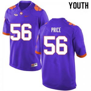 Youth Luke Price Purple Clemson Tigers College Football #56 Jersey 620233-829