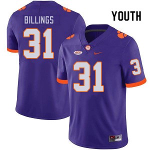 Youth Rob Billings Purple Clemson National Championship College Football #31 Jersey 572539-910