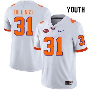 Youth Rob Billings White Clemson University College Football #31 Jersey 488859-344