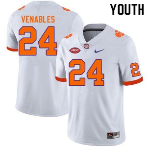 Youth Tyler Venables White Clemson College Football #24 Jersey 624665-401